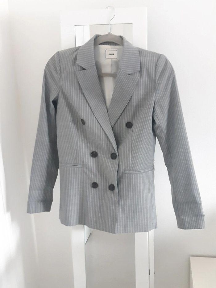 Blazer gris rayé blanc t.34 (xs) - photo numéro 2