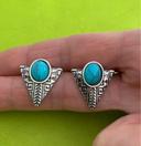 Belles boucles d’oreilles bleues turquoises triangle en alliage de zinc argenté