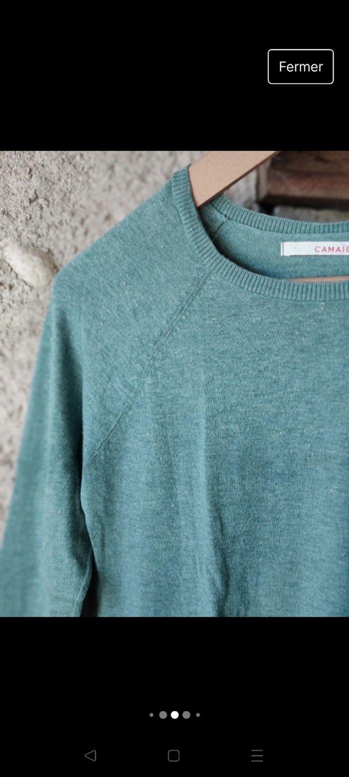 Pull fin doux légèrement pailleté vert d'eau Camaïeu taille 34 - photo numéro 4