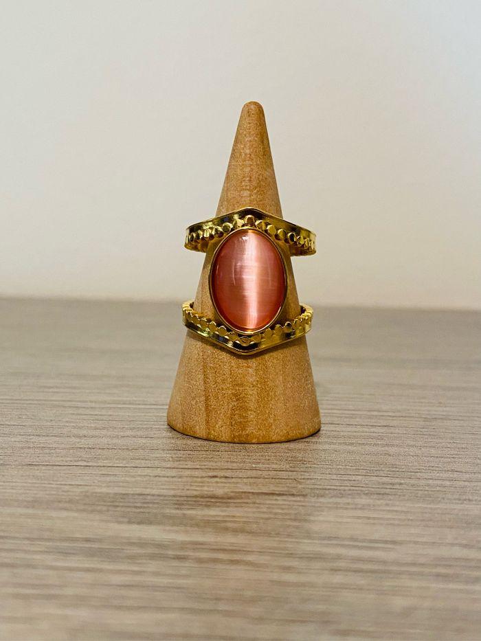 Bague épaisse ajustable doré arabesque pierre rosé acier inoxydable - photo numéro 2