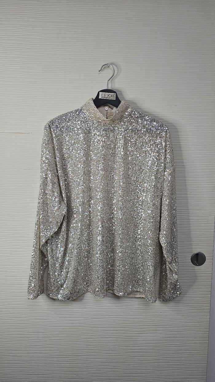 Blouse crème sequins dorés h&m - photo numéro 1