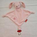 Doudou Lapin Lapidou plat rose - Attache tétine- Champignon- Nattou