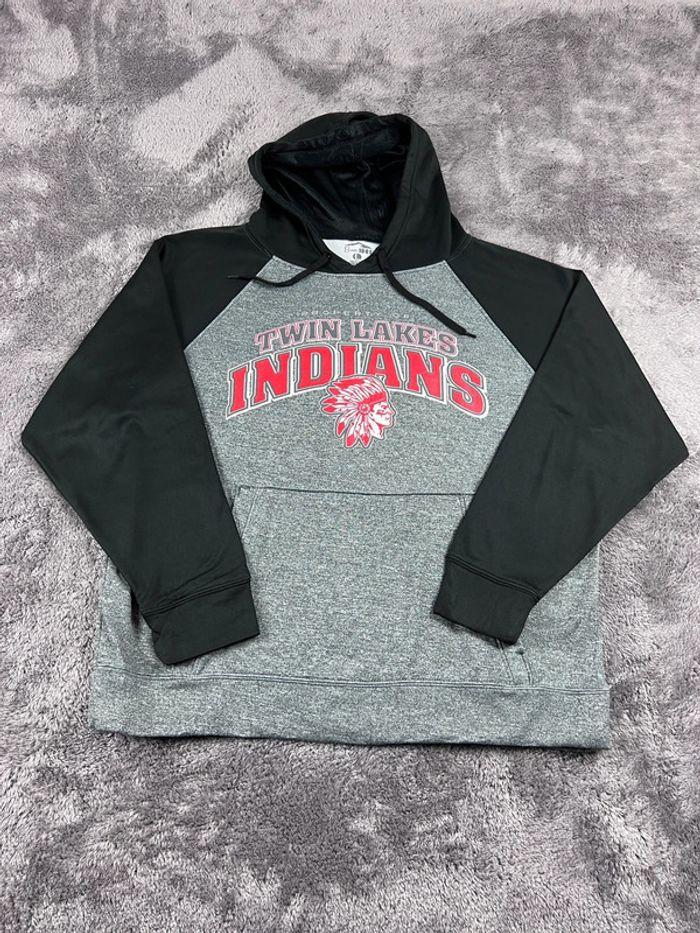 👕 Sweat à capuche Veste University Rare Vintage y2k 90s 2000s Twin Lakes Indians Gris Taille L 👕 - photo numéro 1