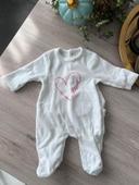 Pyjama / grenouillère blanche manches longues en velour taille naissance