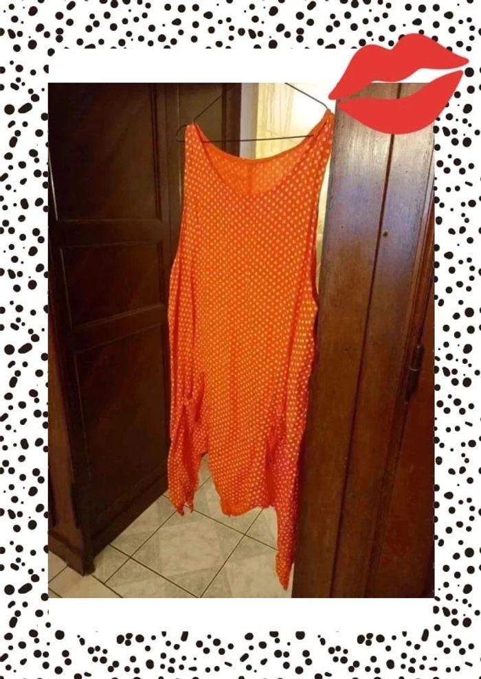 Robe corail à pois blancs taille XXXL/46 - photo numéro 3