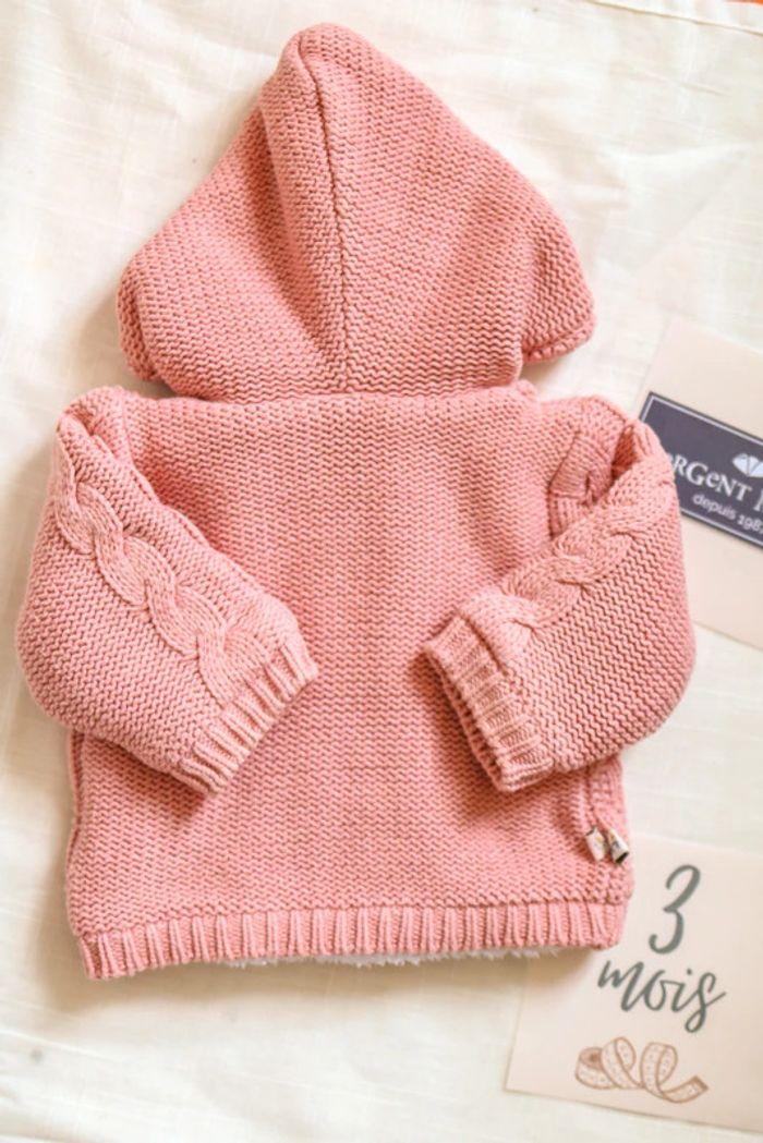 Gilet zippé fourré rose maille capuche, Sergent Major, 3 mois - photo numéro 5