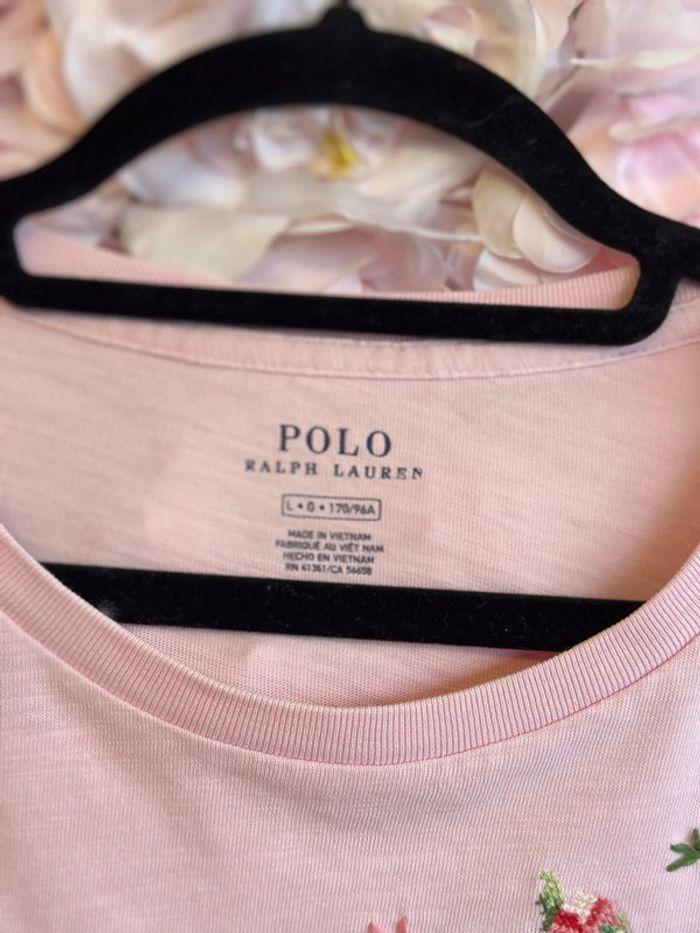 T-shirt femme Ralph Lauren - Taille L - Rose clair avec broderies fleuries - photo numéro 3