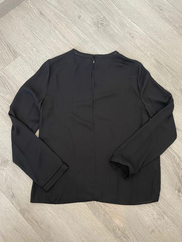 Blouse noir à manches longues en voile dentelle sur les bords mango taille XS - photo numéro 4