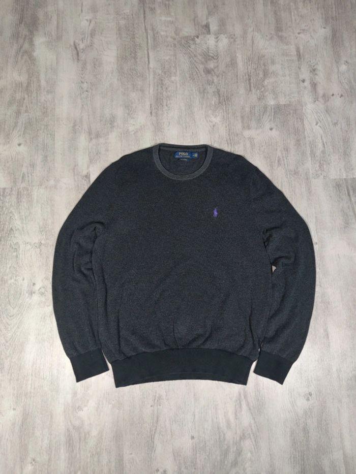 Pull Crewneck Ralph Lauren Nid D'abeilles Gris Foncé Logo Brodé Violet Taille M Homme - photo numéro 3