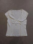 Pull blanc col V petite manche T38