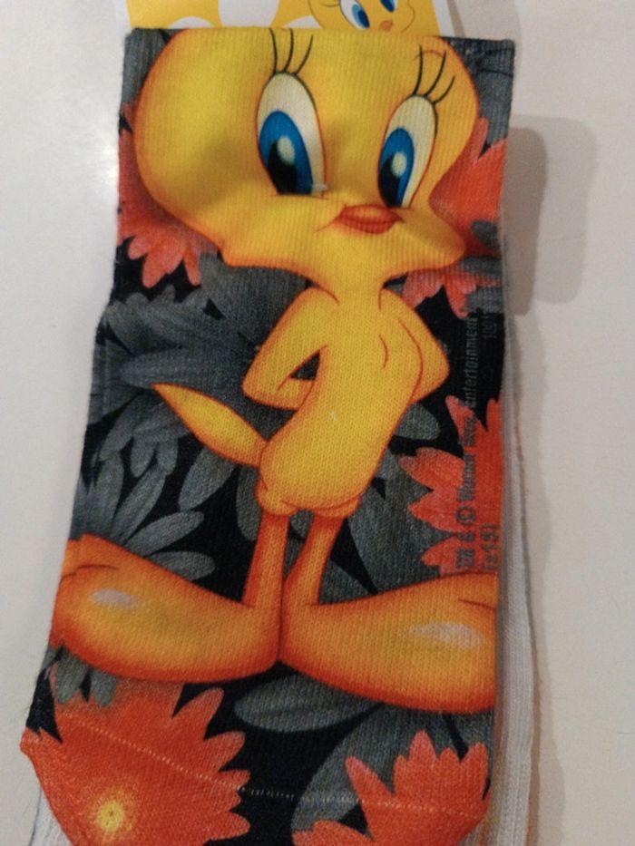 Chaussette sock 36 41 titi tweety Warner Looney Tunes toons fleur flower cartoon orange gris noir - photo numéro 2