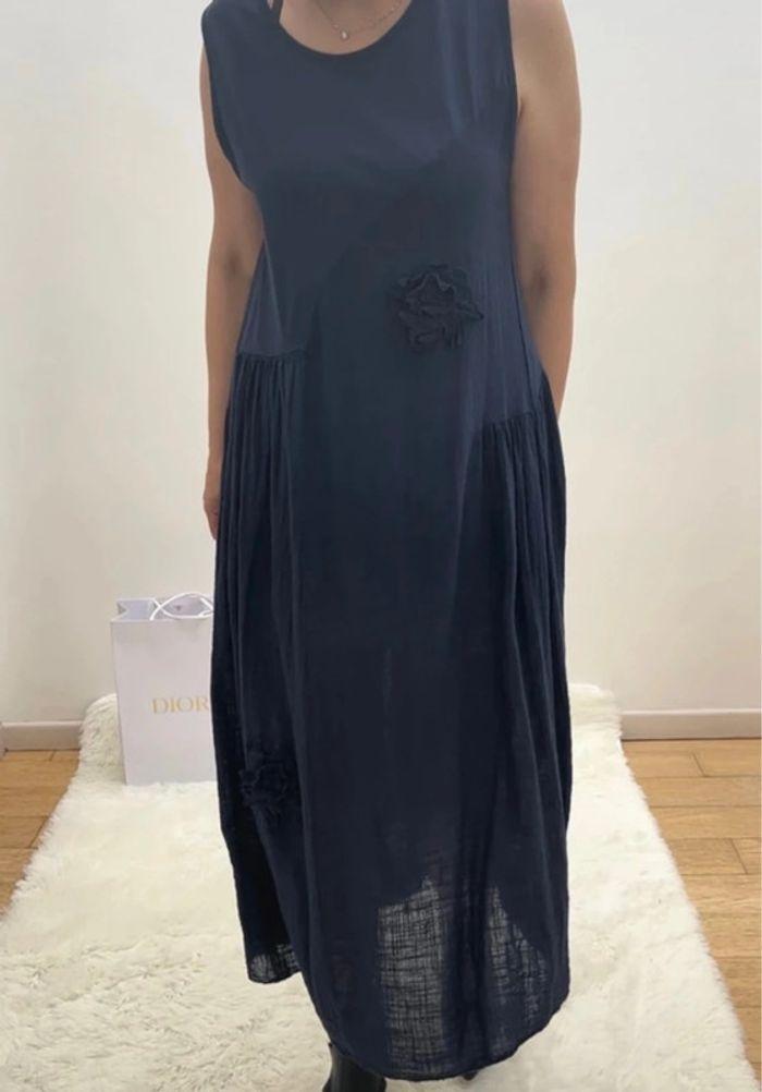 SOLDÉ Robe longue en gaze de coton bleu marine taille unique SMLXL - photo numéro 1