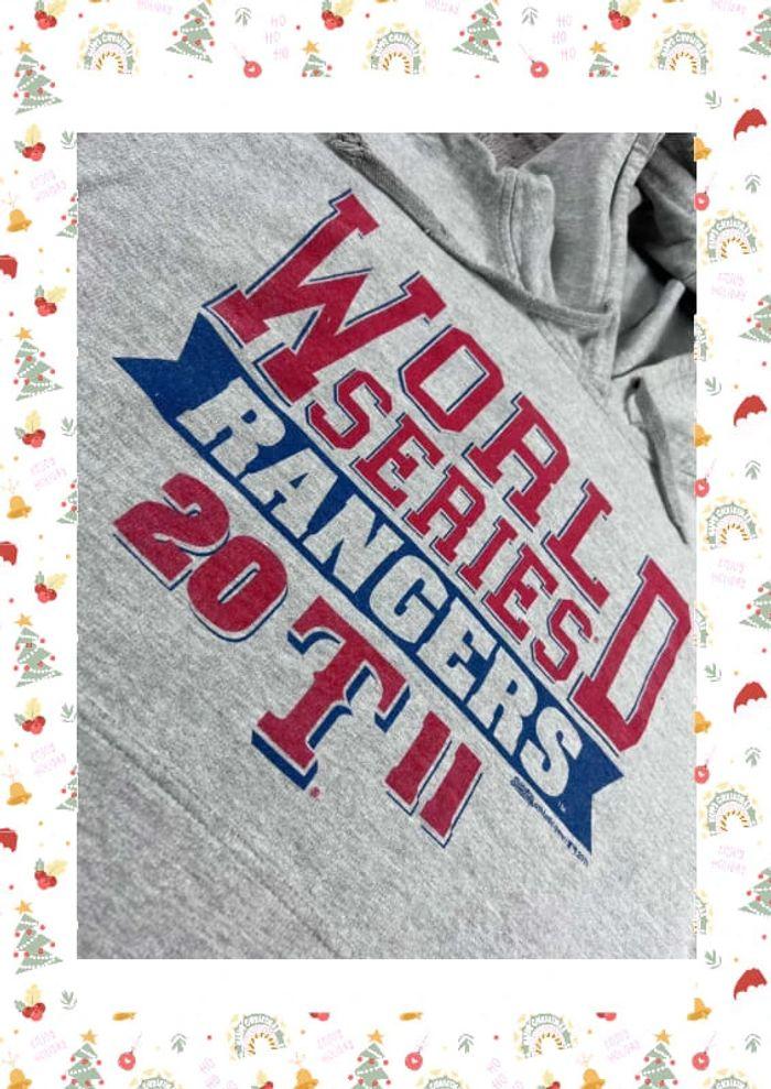 👕 Sweat à capuche University Rare Vintage y2k 90s 2000s World Series Rangers 2011 Gris Taille S 👕 - photo numéro 7