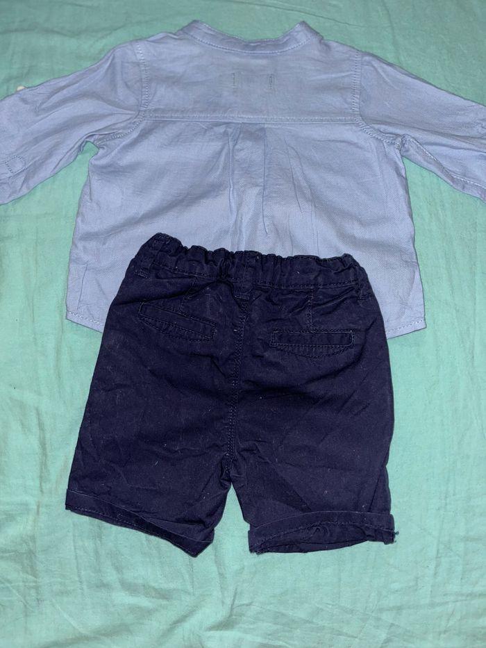 Ensemble chemise sans col + short bleu marine 6 mois - photo numéro 2