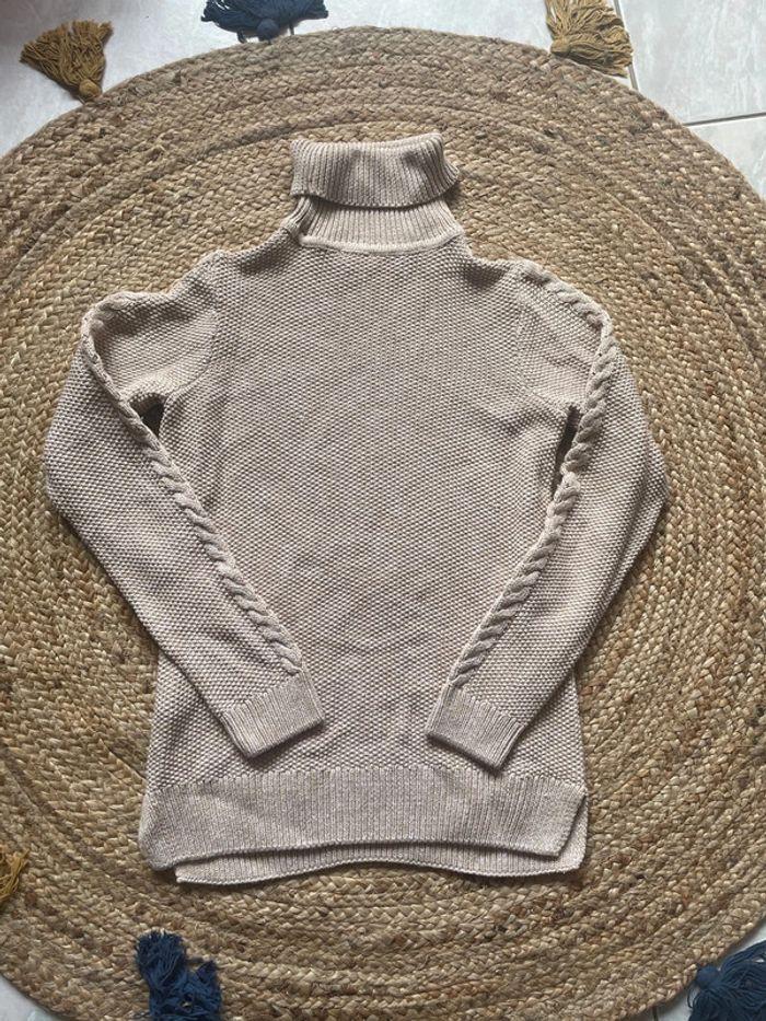 Pull torsadé beige col roulé taille xs - photo numéro 2