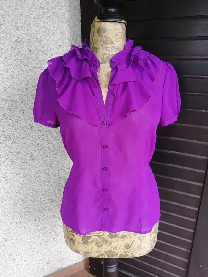 Chemise voile à jabot, violet, Debenhams, Petite Collection, 42 - photo numéro 2