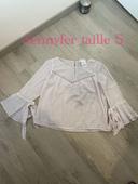 Blouse manches 3/4 trompette mauve clair pastel en voile Jennyfer taille S