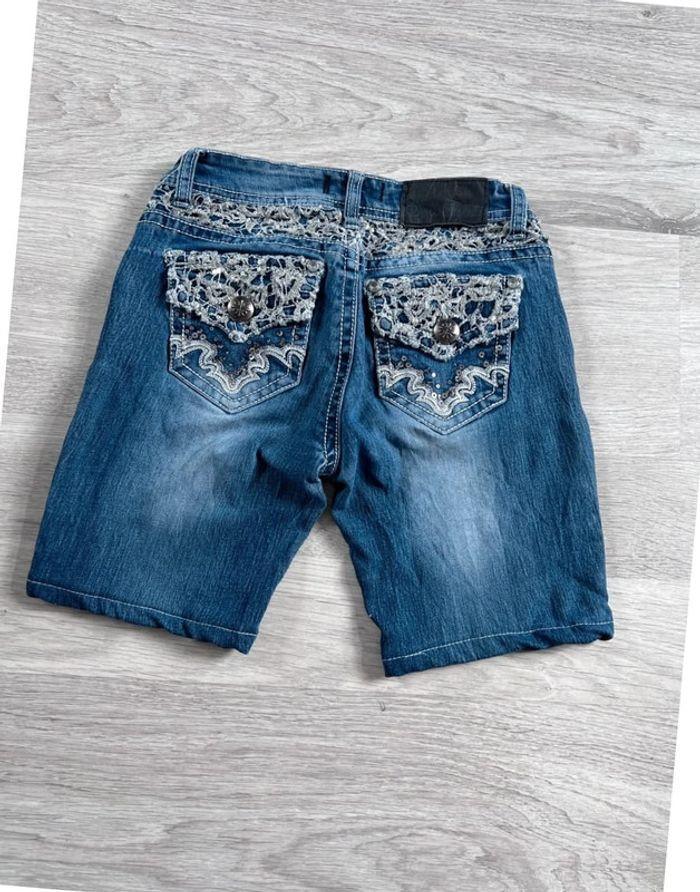 🩳 Short vintage brodé en jean  Bleu Taille XXS 🩳 - photo numéro 1