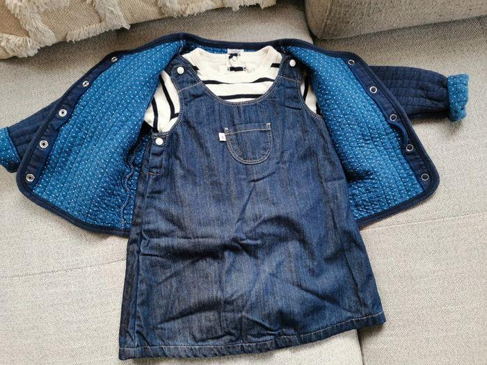 Ensemble Petit bateau fille 12 mois 1 an gilet body robe - photo numéro 2