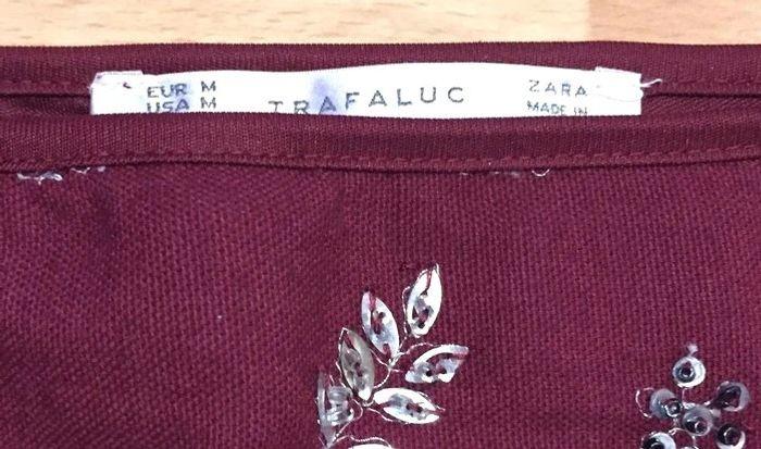 Jupe brodée bordeaux zara, t.38 neuve - photo numéro 2