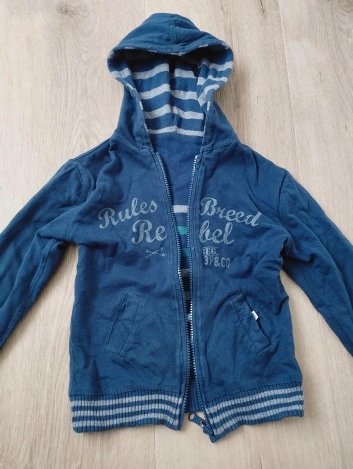 Gilet zippé capuche garçon bleu et vert réversible taille 5/6 ans 3 Pommes - photo numéro 4