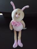 Doudou, peluche abeille fille, rose blanc, aile, noeud