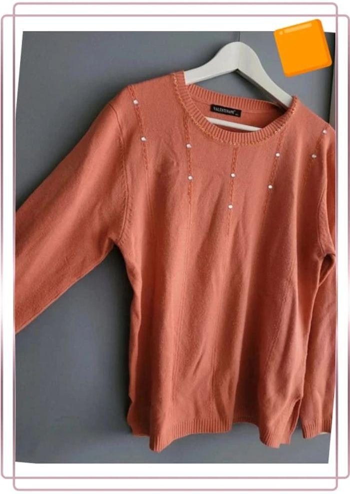 🌻Pull col rond taille M/L orange corail - photo numéro 3