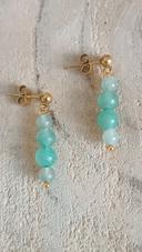 Superbe paire de boucles en acier inoxydable et aventurine vertes