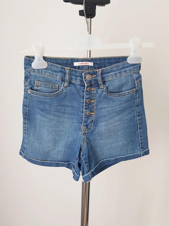 Short en jean taille haute boutons à l'avant Camaieu T34 excellent état - photo numéro 1