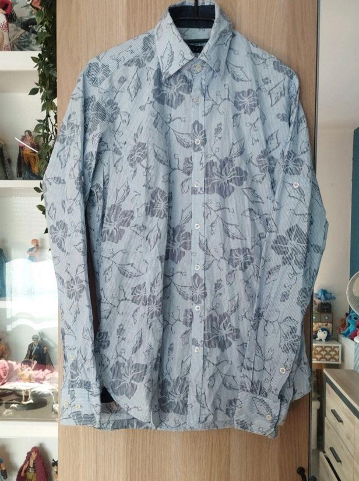 Chemise bleu clair fleuri Hawaï Izac - Taille S