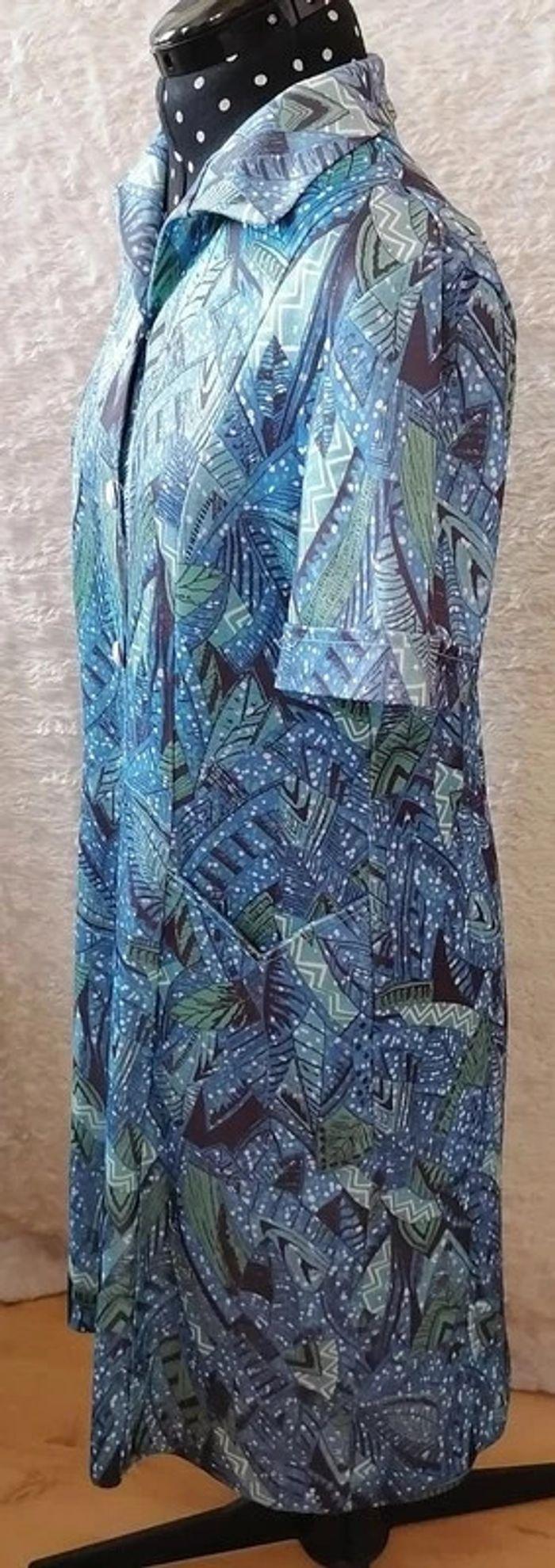 Robe longue bleu vert et blanc Vintage - photo numéro 3