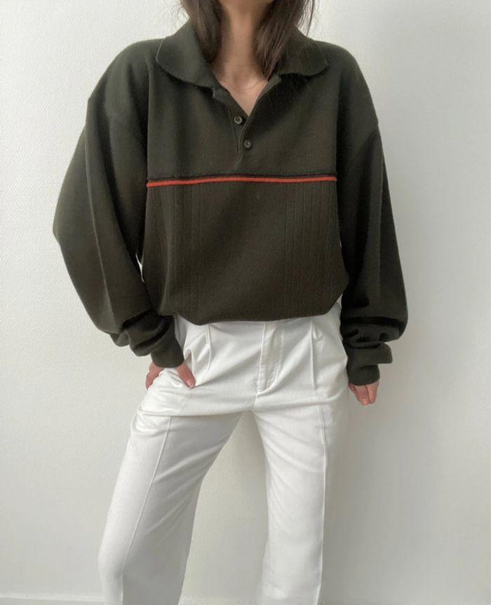 Oversized pull long à col tunisien khaki - photo numéro 7