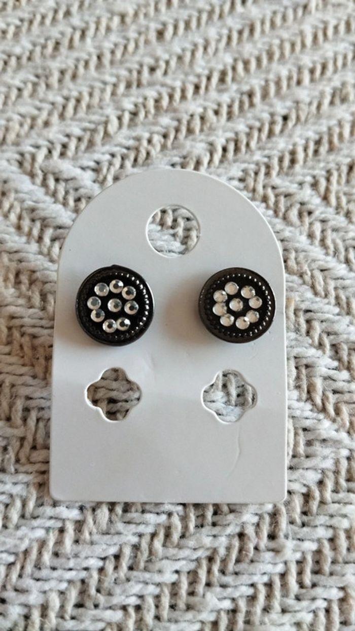 Boucles d'oreilles ronde ikita strass blanc anthracite - photo numéro 1