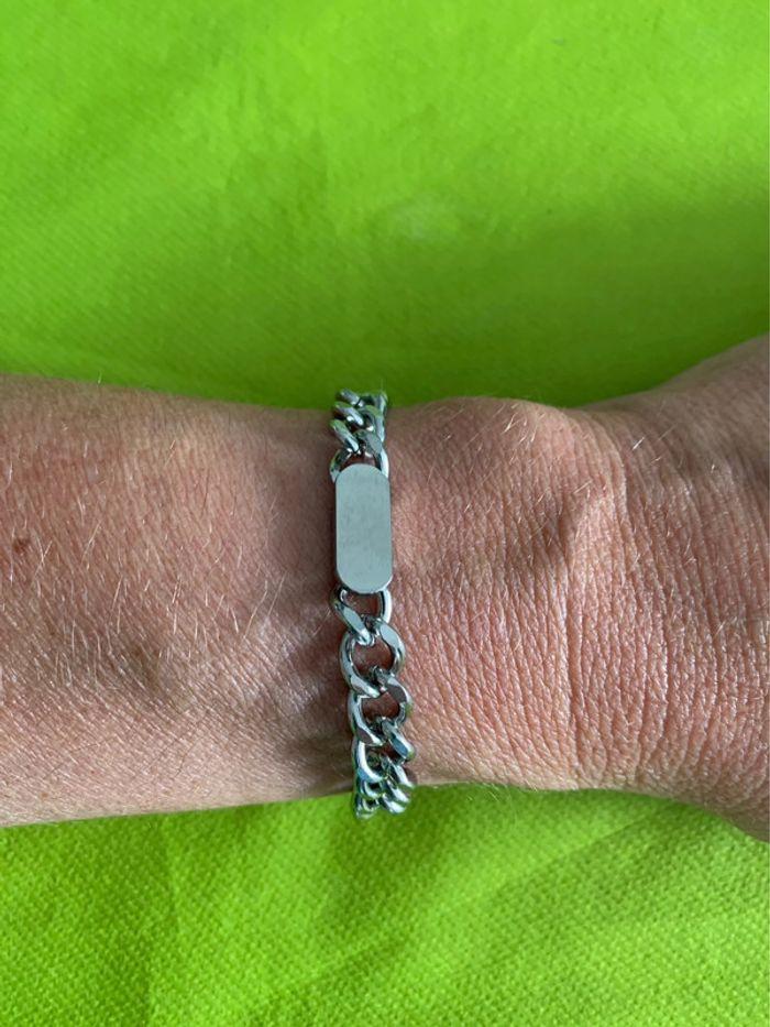 Beau bracelet mixte à boucle lisse et gros maillons en acier inoxydable argenté - photo numéro 3