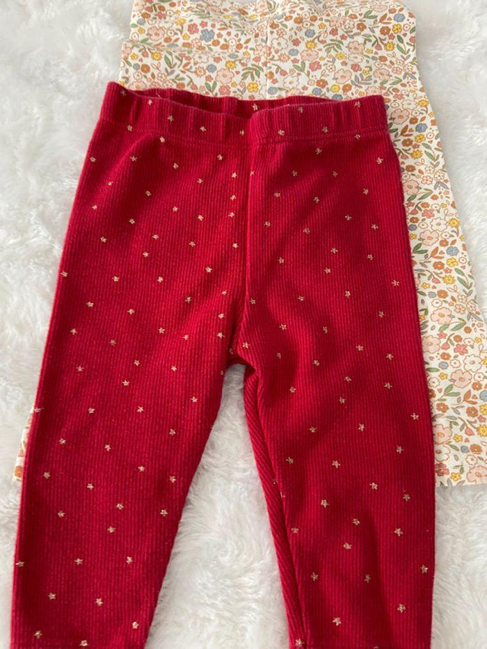 lot de 6 Leggins pantalon fille rose rouge marine 3 mois fleurs etoiles tbe - photo numéro 6