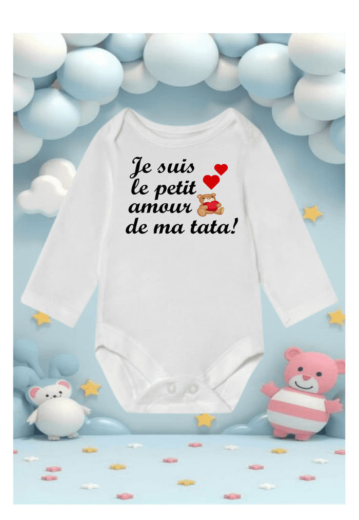 Body bébé message personnalisé manches longues  blanc :   " je suis le petit amour de ma  tata! " - photo numéro 1