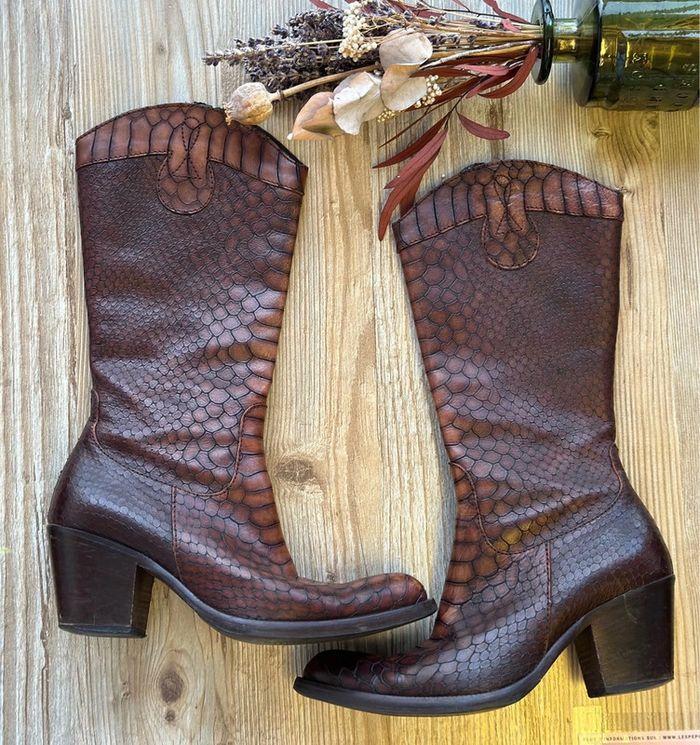 Bottes Donna Piu’ en cuir effet croco marron, pointure 36 - photo numéro 1