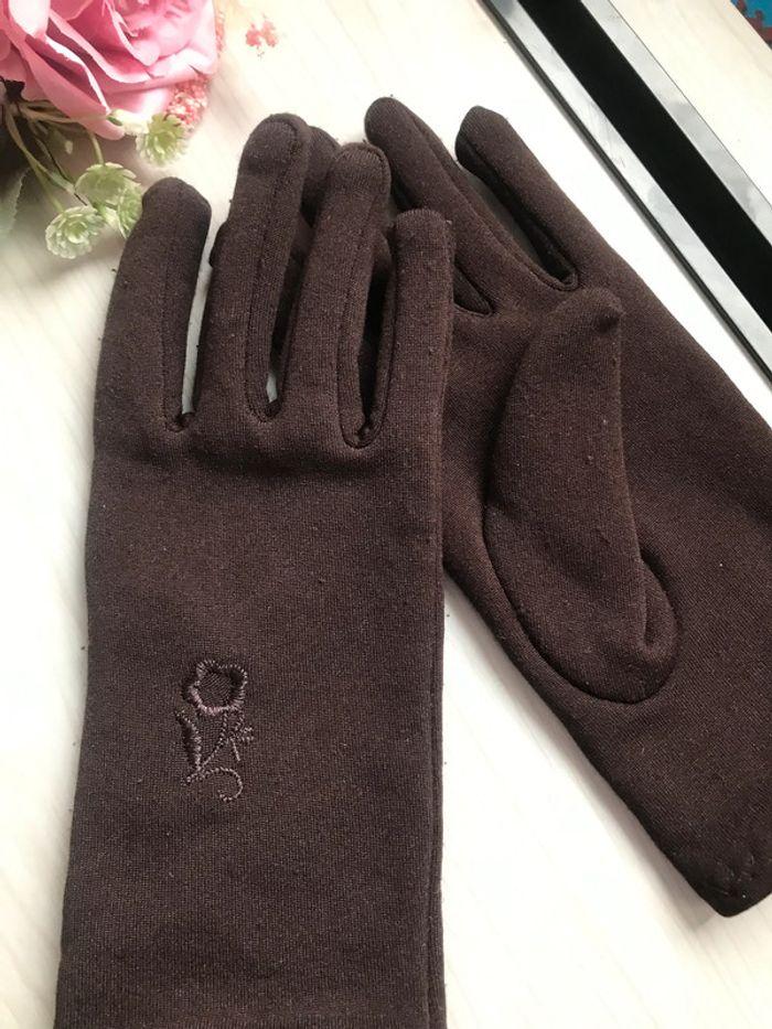 Gants chauds fourrés marron à fleurs brodées 🌸 - photo numéro 5