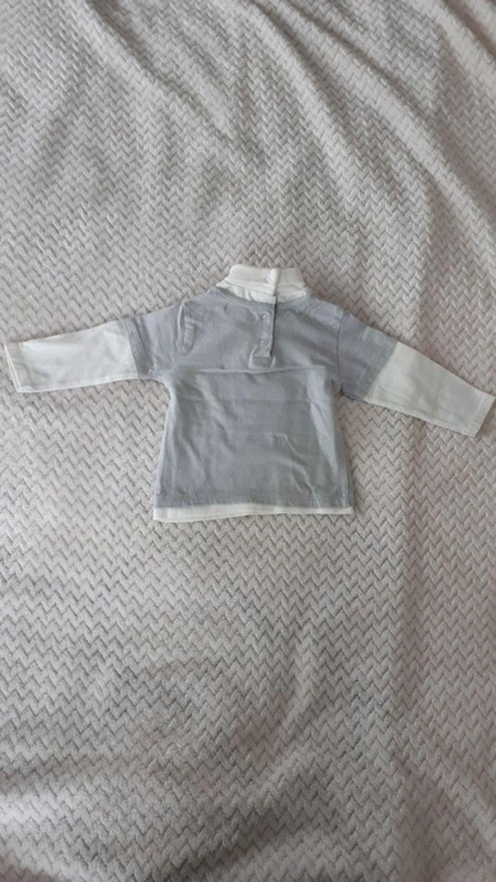 T-shirt manches longues gris banc renard Mes Petits Cailloux 6 mois comme neuf - photo numéro 4