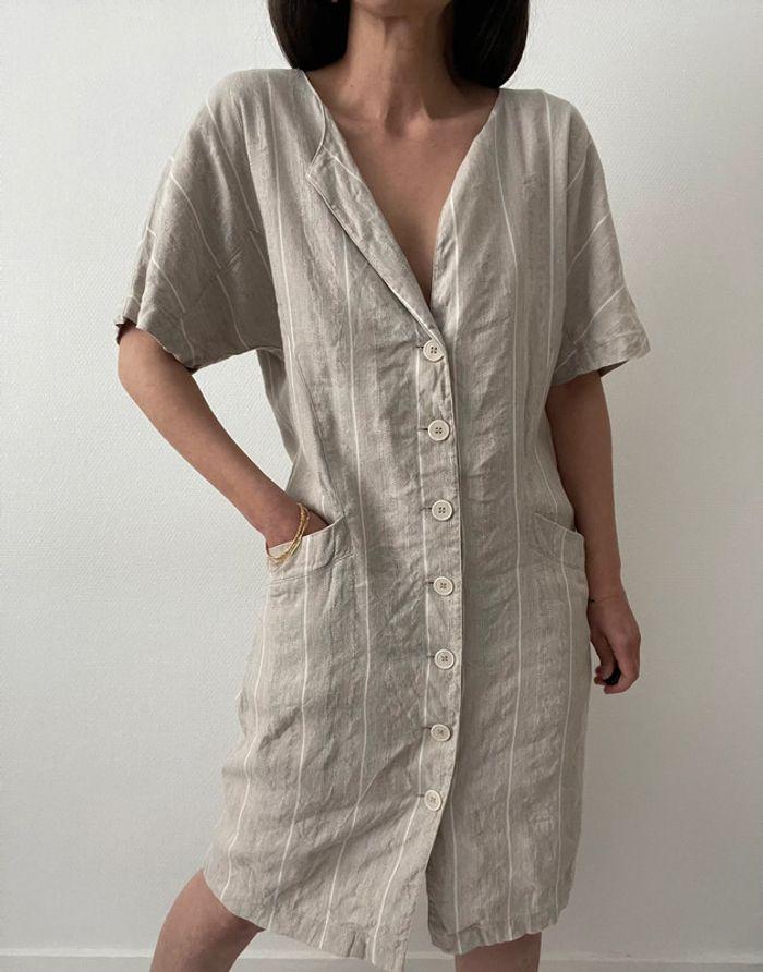 Robe mi longue beige effet rayure - photo numéro 7