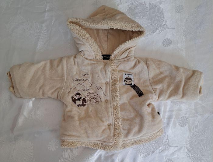 Manteau mixte tout doux 3 mois beige TBE - photo numéro 1