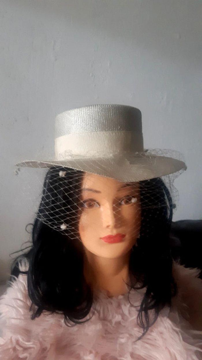 Chapeau avec filet crème pour événement femme 56cm - photo numéro 3