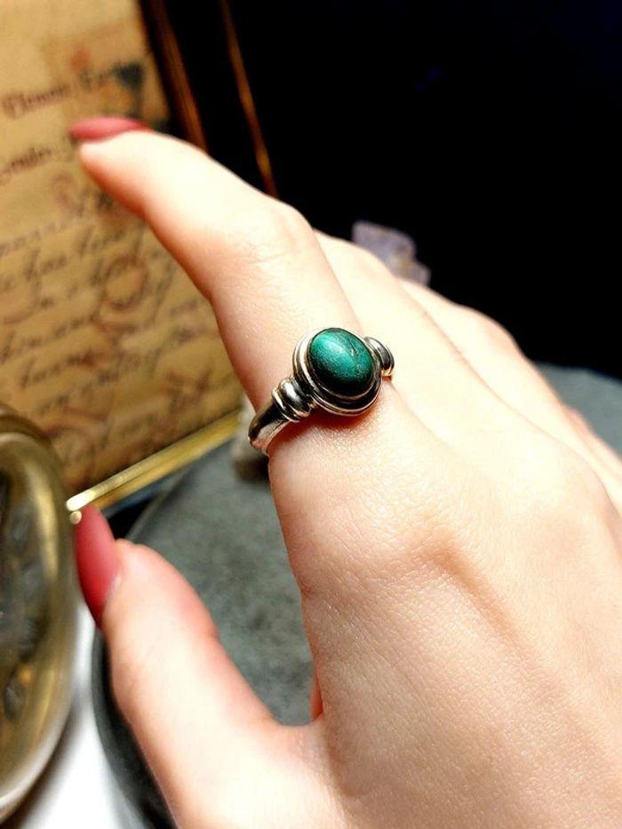 Magnifique bague ancienne taille 50 argent et malachite - photo numéro 2