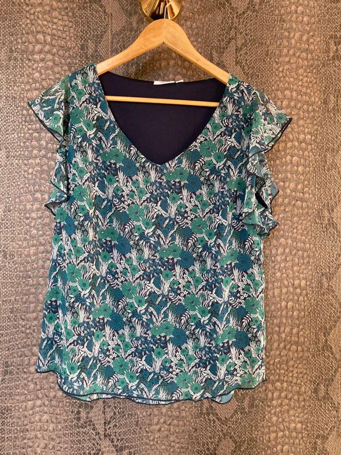 Blouse à fleurs Saint Tropez verte et bleu - photo numéro 1