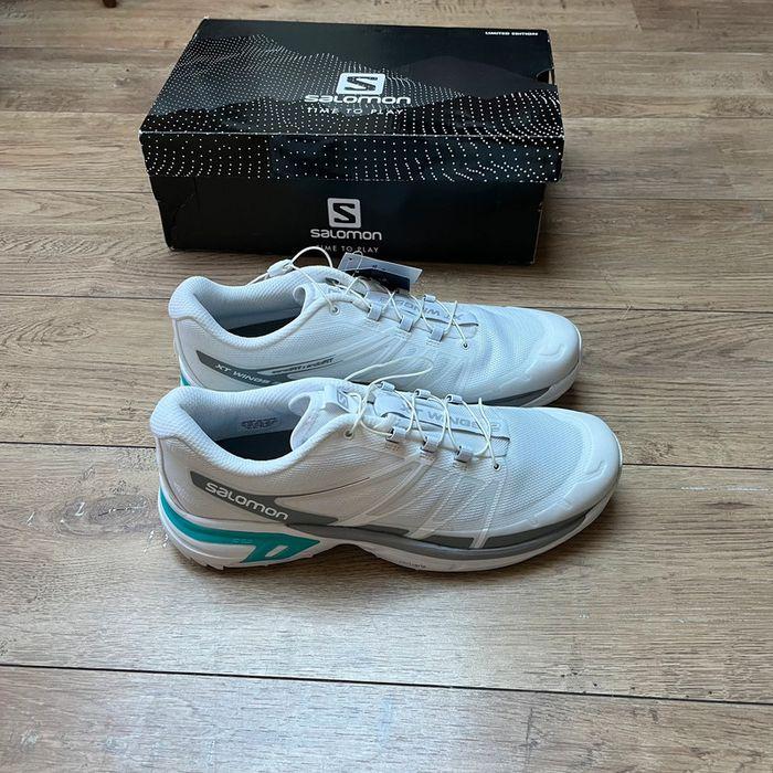 Paire de baskets Salomon neuf taille 44,5 homme CT Wings 2 ADV blanche et bleu - photo numéro 3