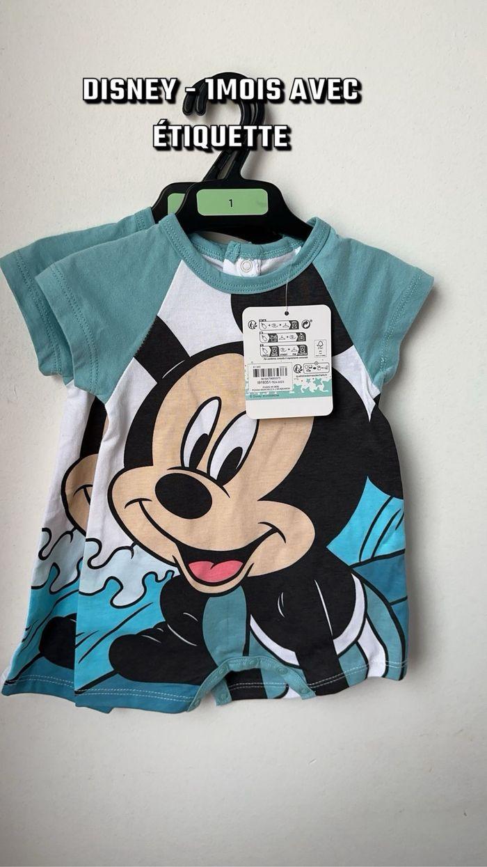 Combishort combinaison bébé garçon 1mois bleu  Mickey Disney neuf étiquette