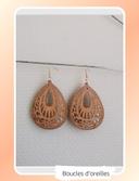 aire de boucles d'oreilles en bois forme goutte motif oriental