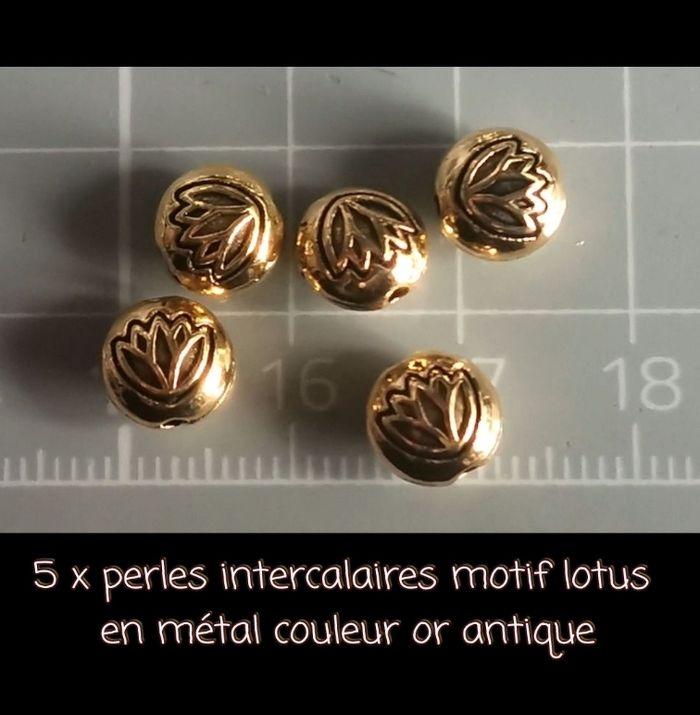 5 x perles intercalaires motif lotus en métal couleur or antique - photo numéro 1