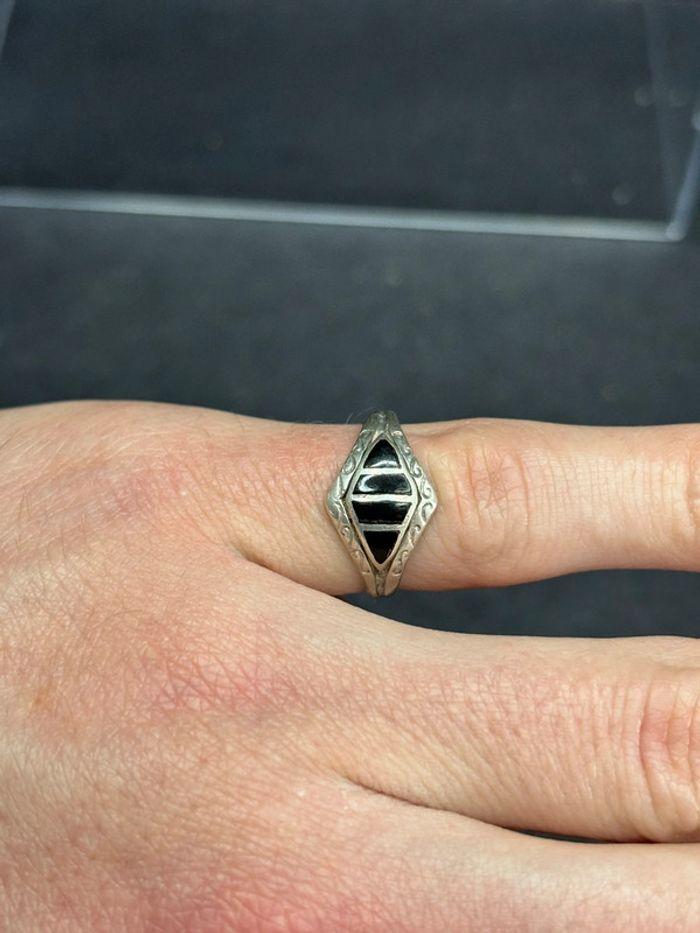 Bague chevalière en argent massif émaillé - photo numéro 5