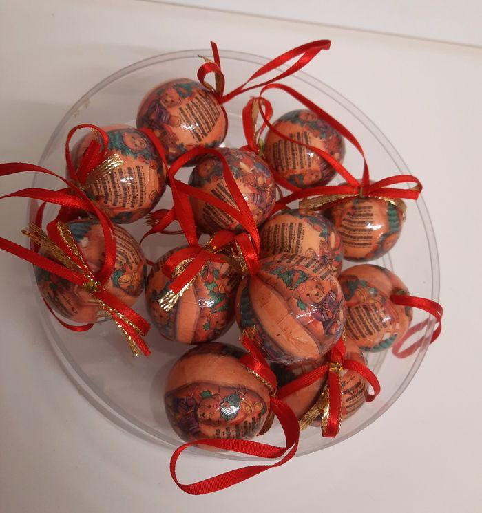 Lot de 12 petites boules de Noël rétro décorées d'oursons - photo numéro 4